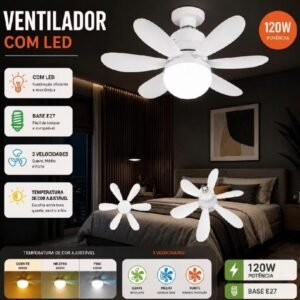 Ventilador com lâmpada led integrada, 06 pás 120w e 52 cm + controle remoto