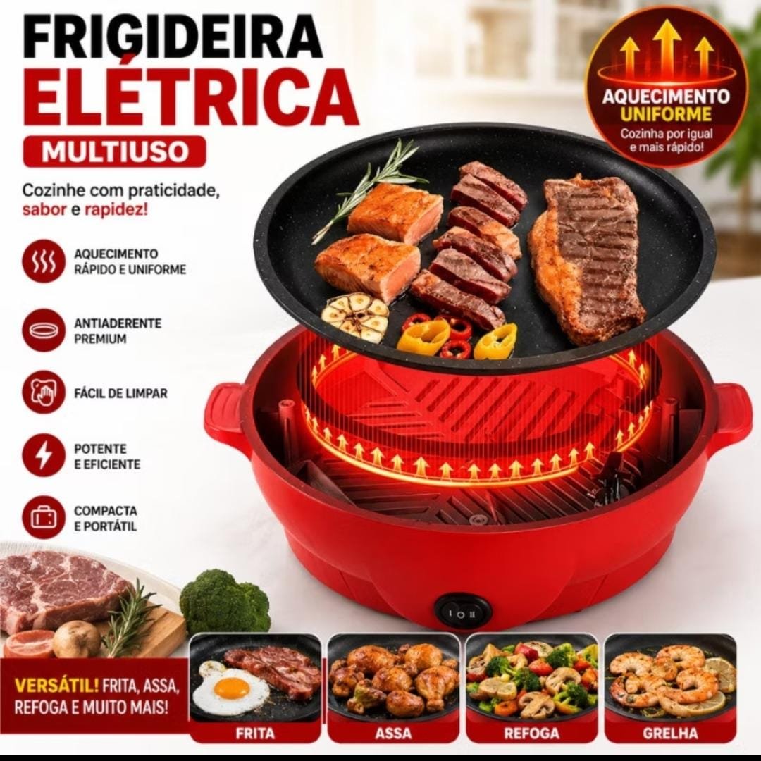 Frigideira Elétrica Antiaderente, Chapa, Assadeira e Grill