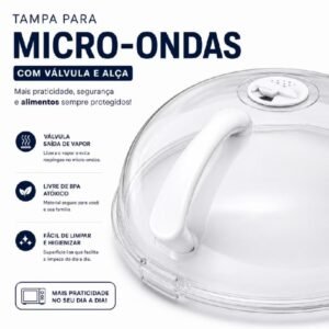 Tampa Para Micro-ondas Transparente Com Alça e Válvula Anti Respingo