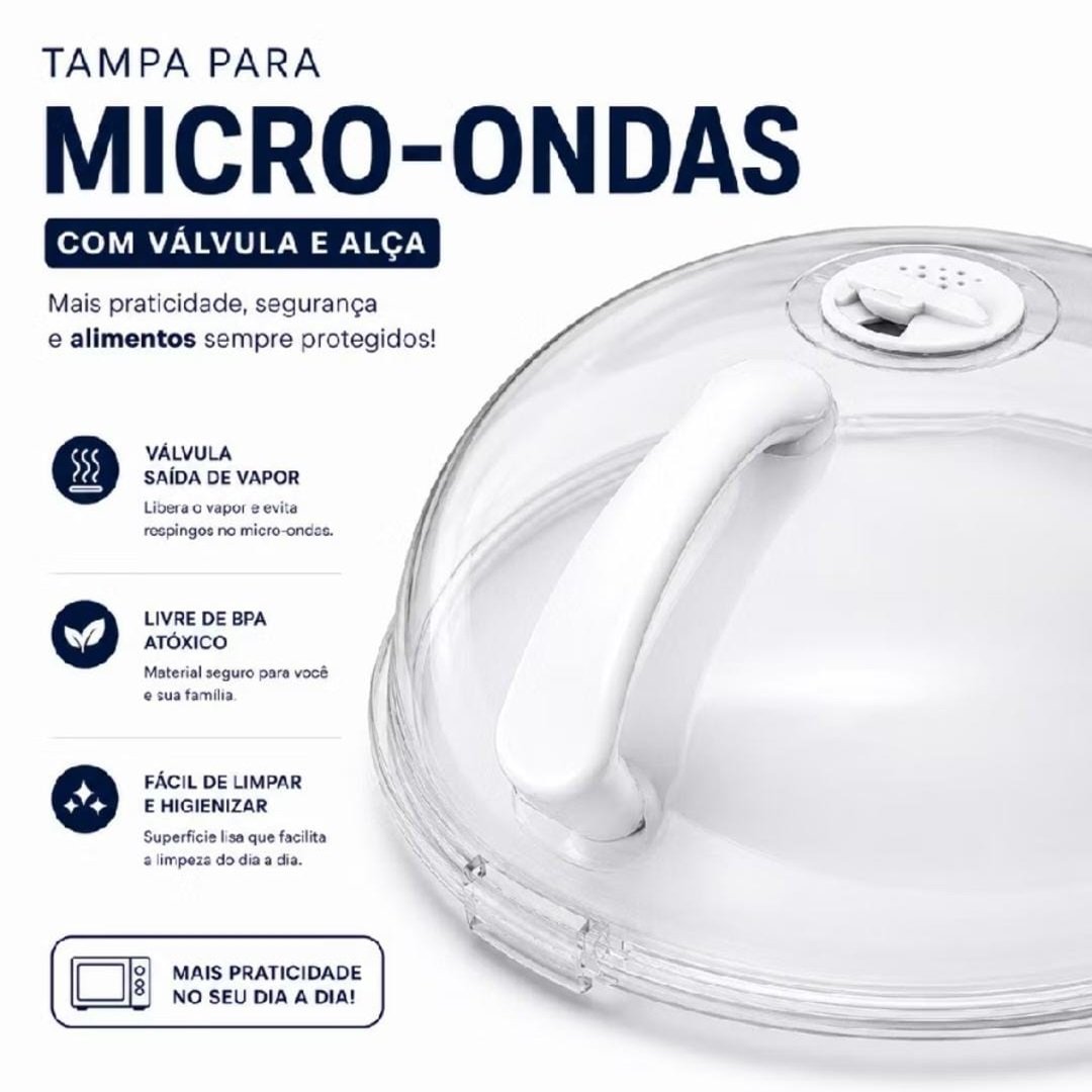 Tampa Para Micro-ondas Transparente Com Alça e Válvula Anti Respingo